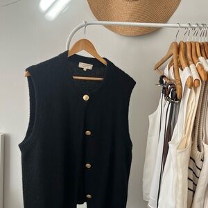 Sezane Black Sleeveless Cardigan with Gold Buttons